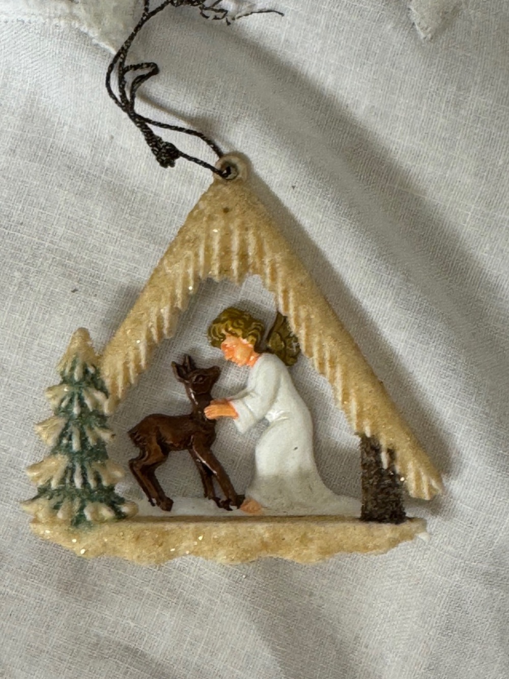 Vintage West Germany MCM Plastic Angel Deer Christmas Ornament GES GESCH